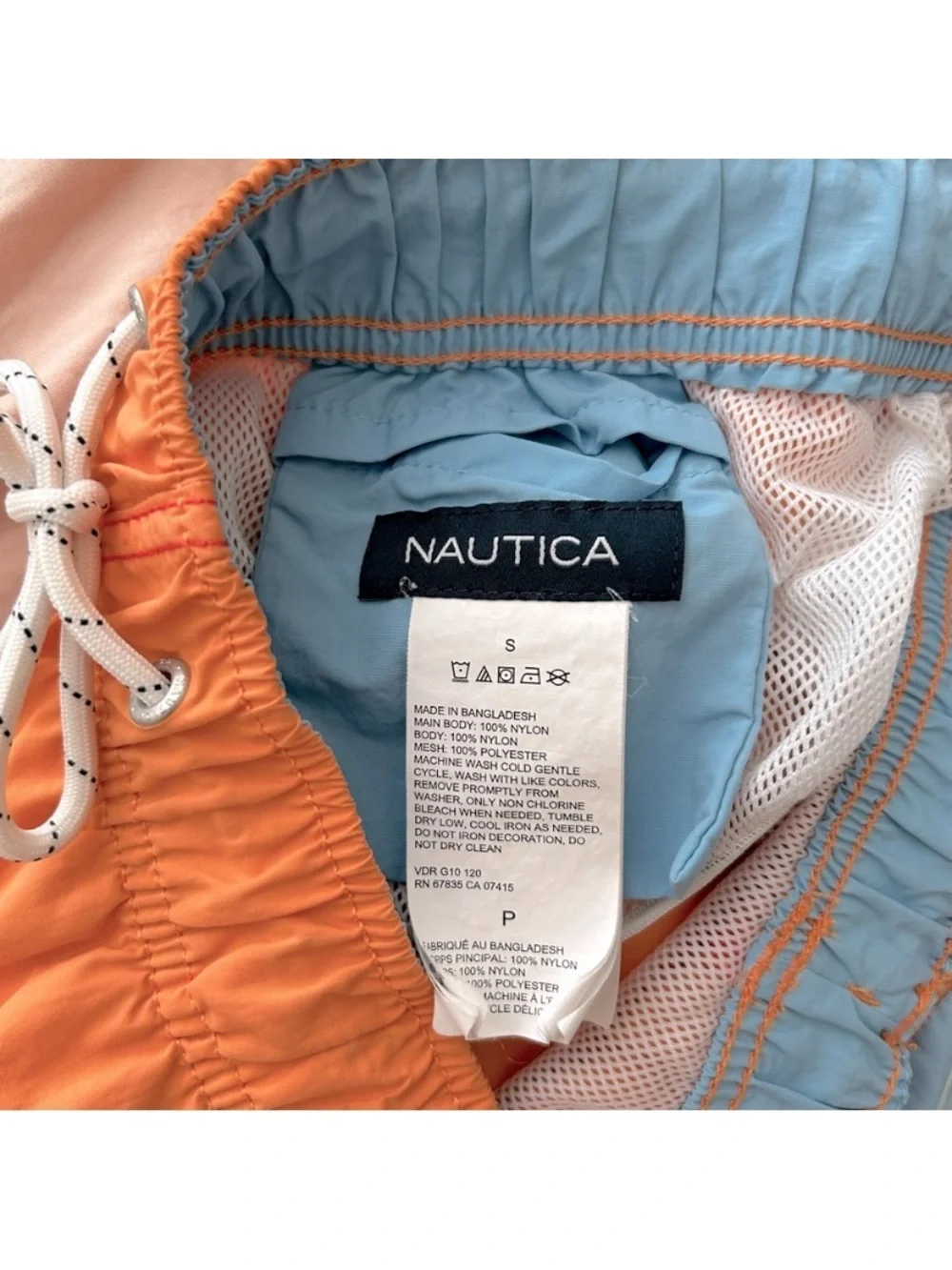 🔹Nautica Men’s Colorblock Swim Trunks in Red, Light Blue & Orange